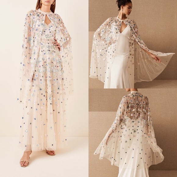 Needle & Thread Accessories - Needle & Thread Wildflower Sequin Midaxi Cape in Ivory Size M/L (NWT)
